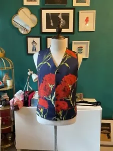 Dolce & Gabbana Men Vest In Black Stripe & Purple Floral Pattern in SIZE 48 - Picture 1 of 5