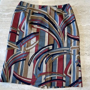 TALBOTS SILK LINED SKIRT 30” Waist Career Knee Length Abstract Designer Pencil M - Picture 1 of 12