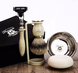 Shaving & Grooming Set 3 Edge Razors & Silver Tip Badger Brush Men's Kit Gift - Picture 1 of 6