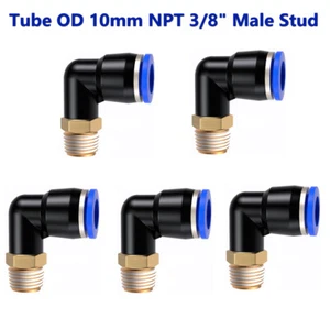 Pneumatic Push to Connect Fittings Elbow Tube OD 10mm NPT 3/8" Male Thread 5PCS - Picture 1 of 8