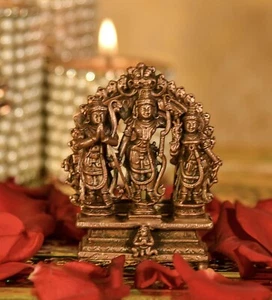 Pure Copper Handmade Lord Ram Darbar Murti | Rama Sita Lakshman Hanuman Statue - Picture 1 of 7