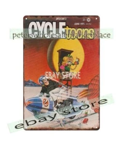 1971 CYCLETOONS CAR TOONS racing hot rods motorcycle motorbike tin sign - Picture 1 of 4