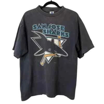 1991 San Jose Sharks T-shirt Black Color Reprint SHirt  AN44691 - Image 1 of 2