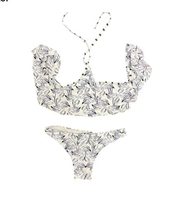 Agua Bendita Bikini Set Flamingo Print Rüschen Crop Top & Unterteil Schwimmen - Bild 1 von 8