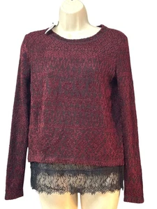 Jessica Simpson Junior’s Luna Pullover mit Spitzenbesatz, roter Samt, XS - Bild 1 von 11