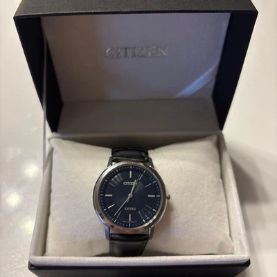 Citizen Eco Drive Exceed Quartz Watch Dark Blue Dial Leather Band Mens - Image 1 of 4