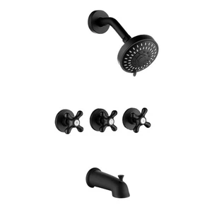3 Handle Shower Faucet Set with Tub Spout Matte Black Tub and Shower Trim Kit... - Foto 1 di 9