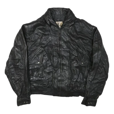 GENUINE LEATHER Womens Black Leather Jacket L Bomber Zip Pockets Classic Style - Image 1 of 4