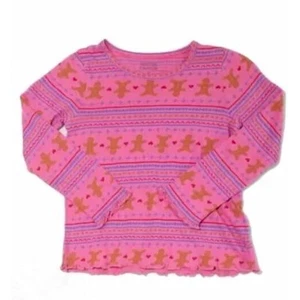 Harper Canyon Girls Lettuce Edge Gingerbread Print Long Sleeve Shirt in Pink 5 - Picture 1 of 4