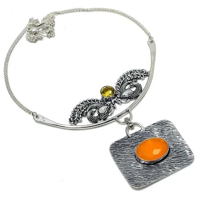 Giallo Onice, Citrino Gemma Fatto a Mano 925 Sterling Argento Gioielli Collana - Immagine 1 di 4