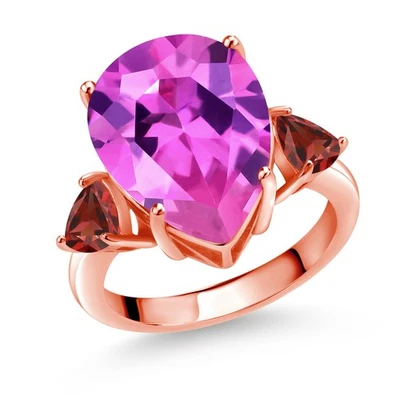 Anillo de plata chapado en oro rosa de 18 quilates granate rojo zafiro creado rosa de 11,78 quilates Foto 1 de 4