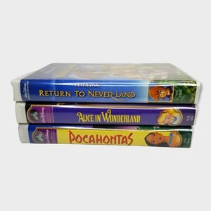 Disney Children's VHS Lot Alice in Wonderland Peter Pan Neverland Pocahontas Cla - Picture 1 of 8