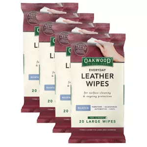 4x 20pc Oakwood Everyday Leather Wipes 170mmx300mm Surface Clean Fresh Protected - Picture 1 of 2