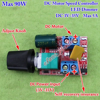 3V~35V 5V 12V 24V 5A PWM DC Motor Speed Controller Adjustable Switch LED Dimmer - Image 1 of 4