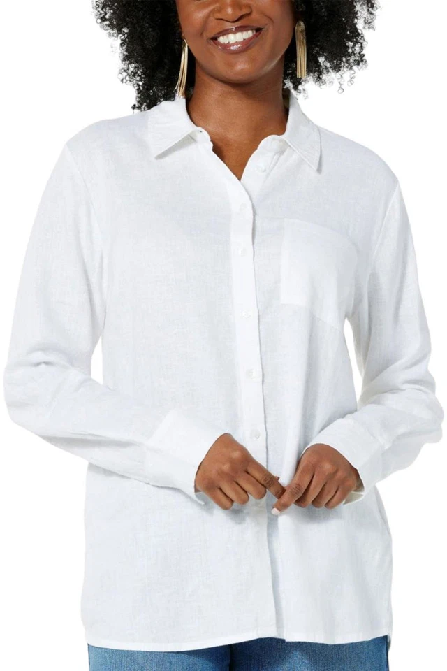 Camisa blanca tejida con botones Colleen Lopez para todos los días Foto 1 de 1