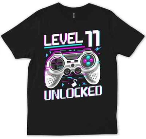 Level 11 Year Old 11th Birthday Gamer Boy Video Game Retro Funny Gift T-Shirt - Picture 1 of 4