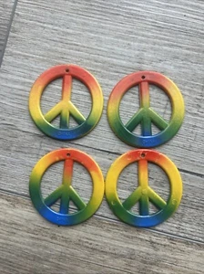 4-Peace Sign 2” Round Hippy Rainbow Necklace Craft Emblem - Picture 1 of 6