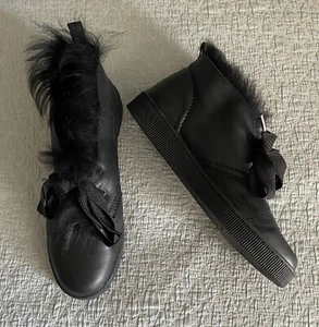 PEDRO GARCIA BLACK LEATHER/FUR LINED LACED SHOE BOOTIES LADIES SIZE 41 OR 11 US - Picture 1 of 7