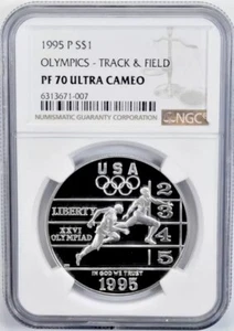 1995 OLYMPICS TRACK & FIELD Silver $1 NGC PF70💥FLAWLESS QUALITY💥 - Picture 1 of 5