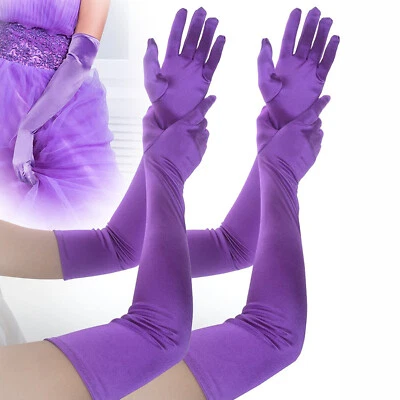 2对女式缎面长手套歌剧婚礼晚会舞会服装手套 — 第 1/4 张图片