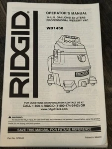ridgid professional wet dry vac operators manual WD1450 manual only 14 Gallons - Picture 1 of 3