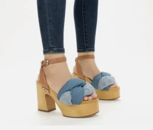 Sam & Libby Cassandra Sandal Indigo Wooden Platform Heel Womens Size 9.5 New - Picture 1 of 8