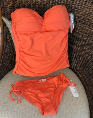 ANNE COLE TRAJE DE BAÑO DELANTERO RETORCIDO, JUEGO DE 2 PIEZAS, NARANJA/CORAL TALLA M, NUEVO CON ETIQUETAS Foto 1 de 4