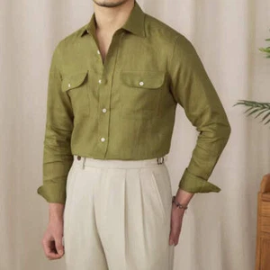 Business Gentry Casual Pure Linen Long-sleeved Shirt - Picture 1 of 21