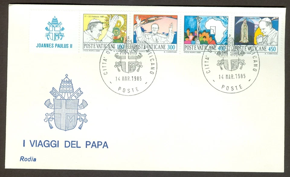 Vatican City Sc# 743a: Journeys in 1981 and 1982 (Booklet #2)(Strip of 4) on FDC - Image 1 of 1