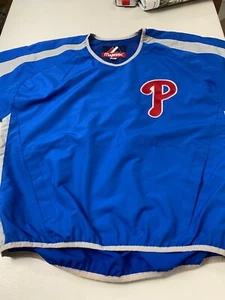 PHILADELPHIA PHILLIES MAJESTIC MLB SHORT SLEEVE RAIN RESISTANT PULLOVER ROYAL - Picture 1 of 12