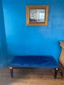 Empire style window seat with royal blue velvet upholstery. - Picture 1 of 7