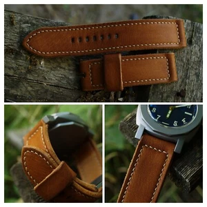 Already made 24/24 mm Light-Brown Handmade leather watch strap band for Panerai - Picture 1 of 24