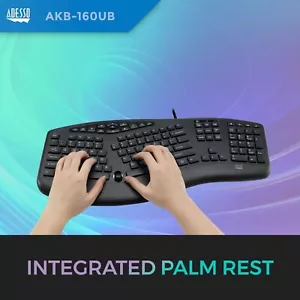 Adesso AKB-160UB Wired Ergonomic Keyboard w/ Integrated Palm Rest, Chiclet Key - Picture 1 of 11