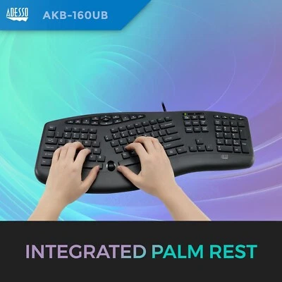 Adesso AKB-160UB Wired Ergonomic Keyboard w/ Integrated Palm Rest, Chiclet Key - Image 1 of 4