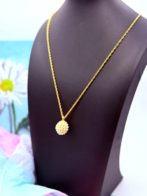 Vintage Joan Rivers Gold Tone Ivory Pearl Pave Sphere Pendant Necklace 30" - Image 1 of 4