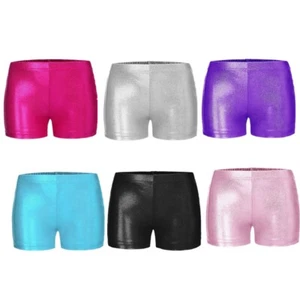 Girls Metallic Dance Shorts Cycling Running Shorts Gymnastics Athletic Bottoms - Picture 1 of 25