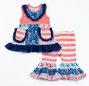 New Boutique Blue Floral Ruffle Sleeveless Outfit, girl, kids, Size 8 - Picture 1 of 1