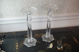 Crystal 11" Candlesticks Hexagon Foot - Picture 1 of 2