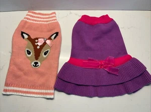 2 Dog Sweaters, Purple W/Bow, Pink  Size Med - Picture 1 of 17
