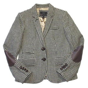 NWT J.Crew Elbow-Patch Schoolboy Blazer in Black Ivory Houndstooth Wool Jacket 4 - Picture 1 of 8