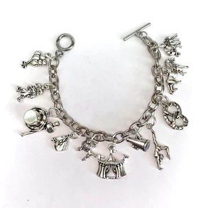 * SALE * CIRCUS CHARM BRACELET * ELEPHANT, LIONS, DOGS, HORSES, CLOWN, ACROBAT - Picture 1 of 7