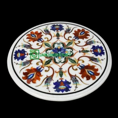 Mesa de mármol blanco de 12" con incrustación de centro de café mosaico de lapislázuli decoración del hogar Q139 Foto 1 de 4