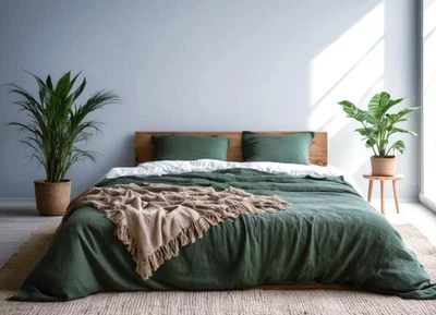 Linen Duvet Cover  Dark Green  King, Queen, Twin, Full, sizes. Boho Bedding Set - Image 1 of 4
