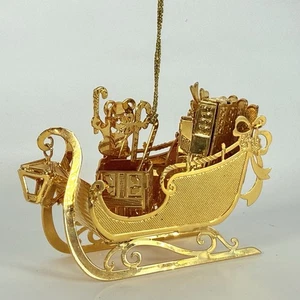 Danbury Mint Oro 23kt Galvanizado Trineo de Papá Noel Trineo Adorno de Navidad 1992 - Imagen 1 de 8