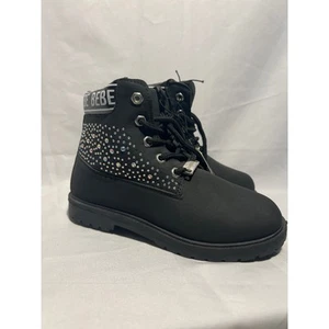 Romantic Goth Glam Y2K Bebe Black Gothic & Sparkle Ankle Boots Girls Size 11 - Picture 1 of 9