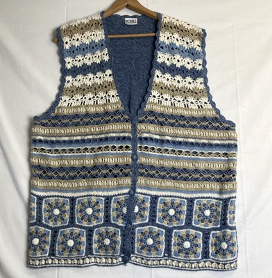 Chaleco Suéter Cuadrado Koret Granny De Colección 2X Crochet Floral Azul Pasteles Cottagecore Foto 1 de 4