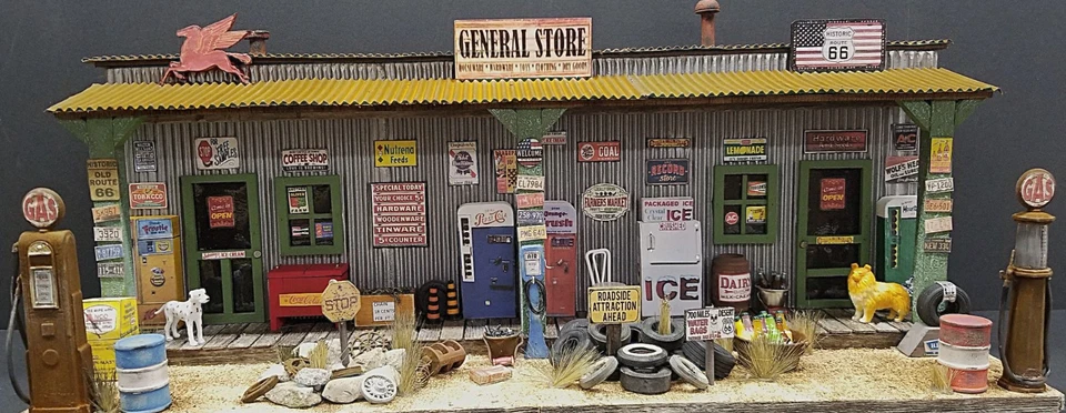 RT. 66 GENERAL STORE DIORAMA, HIGH DETAIL DISPLAY FOR YOUR CARS, 1:18, HANDMADE - Image 1 of 4