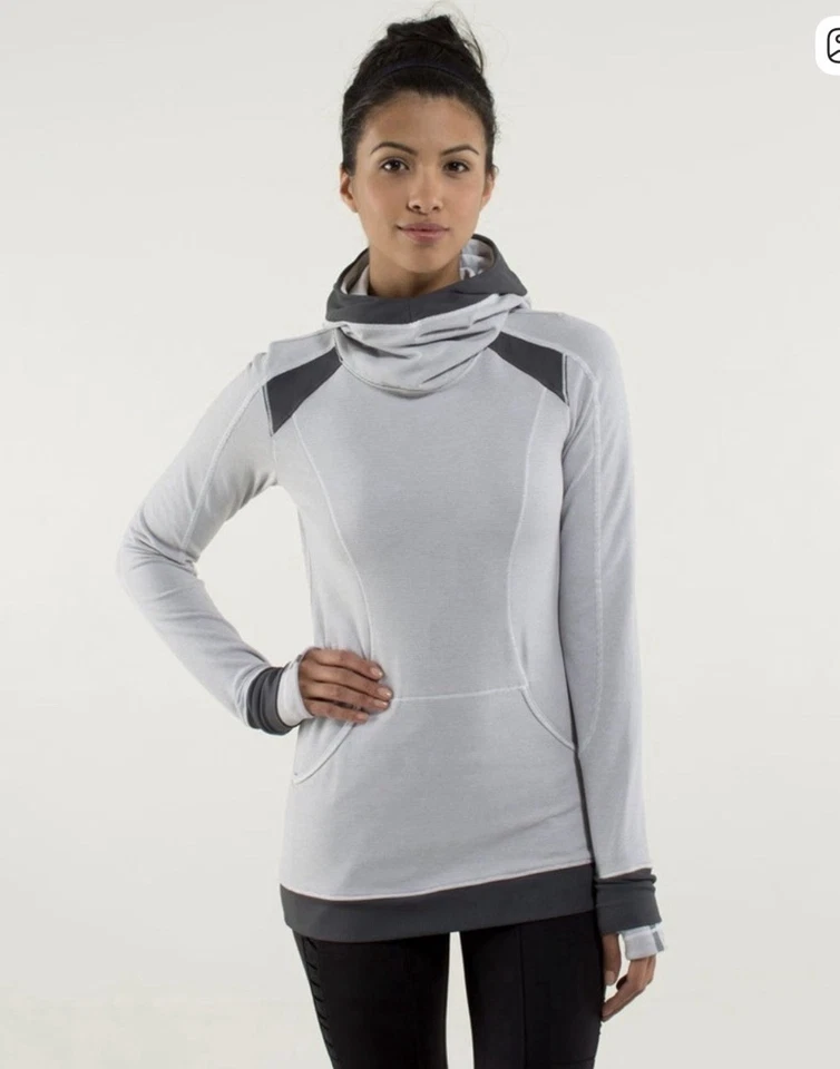 Pullover Lululemon Mujer 4 Base Corredor Wee Rayas Blanco Gris Agujeros para los Pulgares RARO Foto 1 de 4