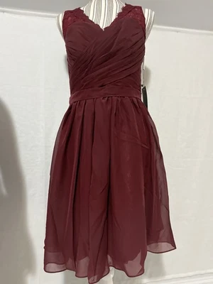 Vestido de Coquetel Curto de Dama de Honra DressTells Borgonha Renda e Chiffon Tamanho 8 Novo - Imagem 1 de 4
