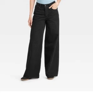 Pantalones de mezclilla para mujer Universal Thread negros tiro medio pierna súper ancha talla 10 - Imagen 1 de 8